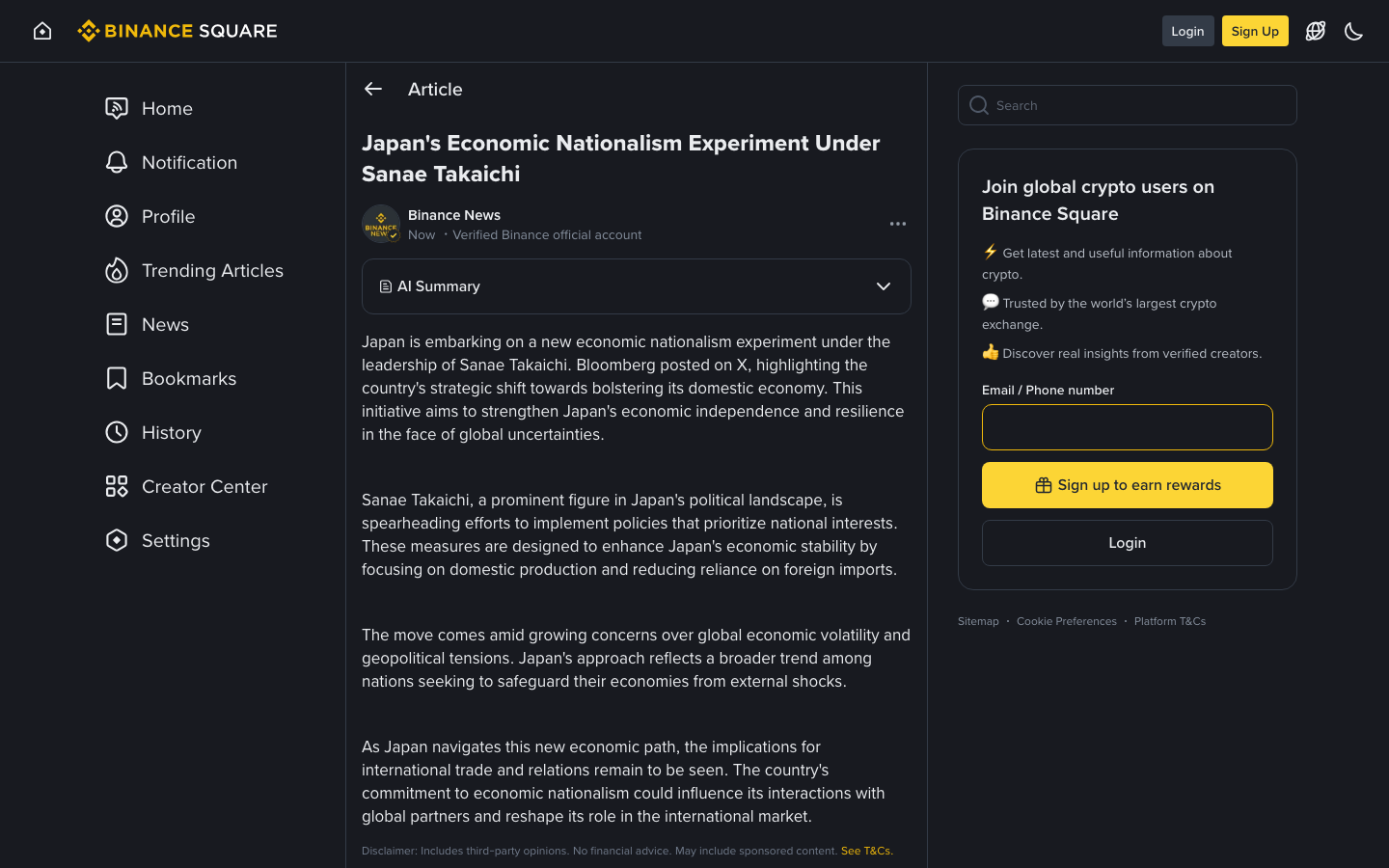 Binance - Japan's Economic Nationalism Experiment Under Sana