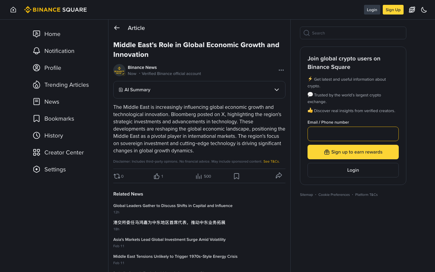 Binance - Middle East's Role in Global Economic Growth and I