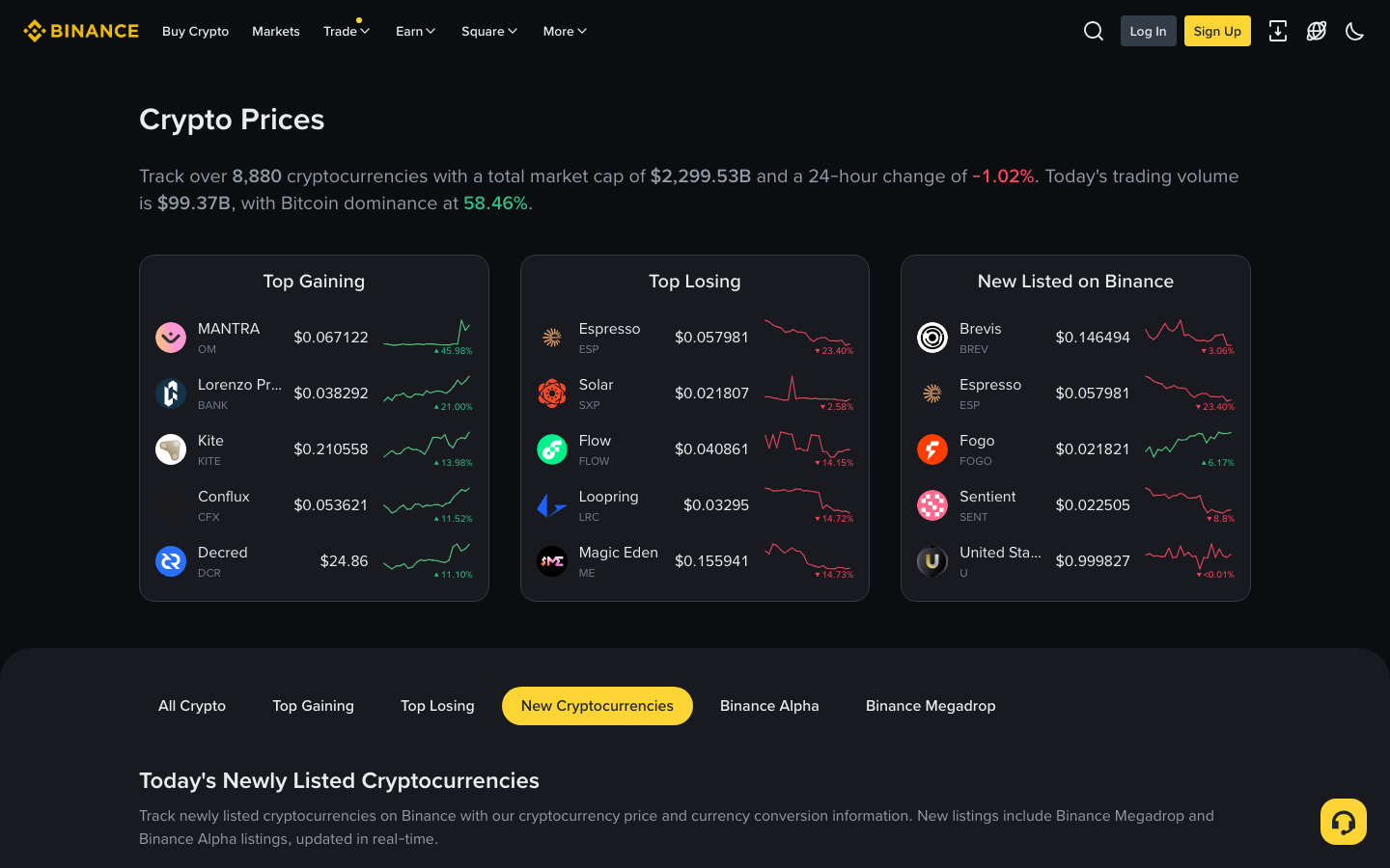 Binance - new cryptocurrencies