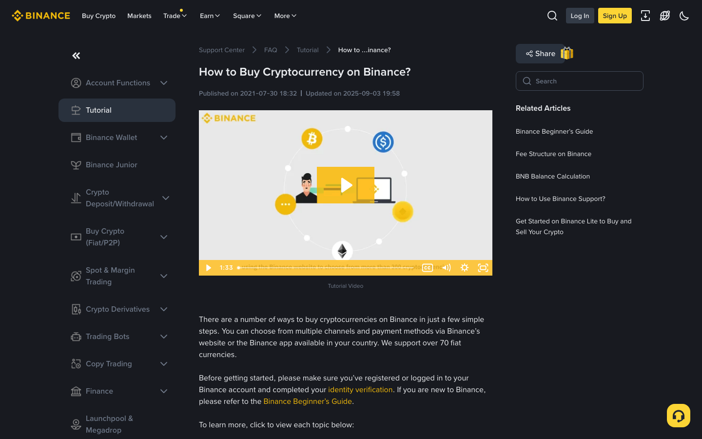 Binance - purchase crypto