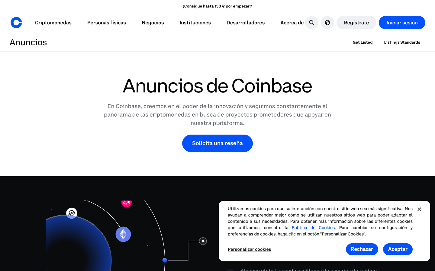 Coinbase - Cookie/overlay banner