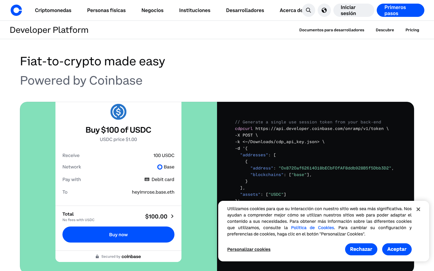 Coinbase - Cookie/overlay banner