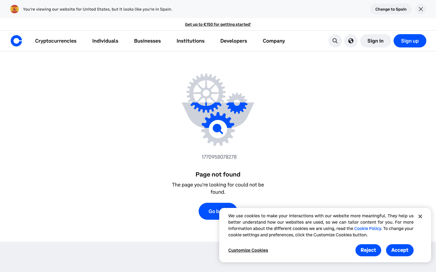 Coinbase - Cookie/overlay banner