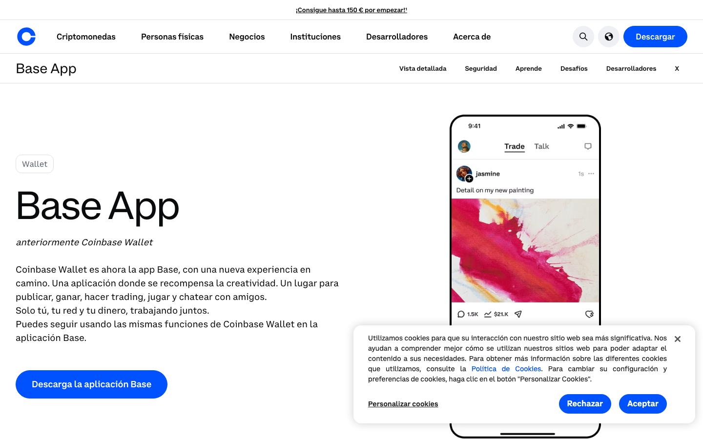Coinbase - Cookie/overlay banner