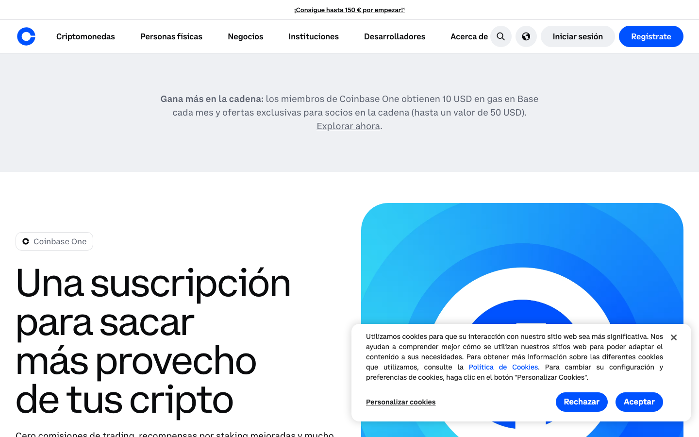 Coinbase - Cookie/overlay banner