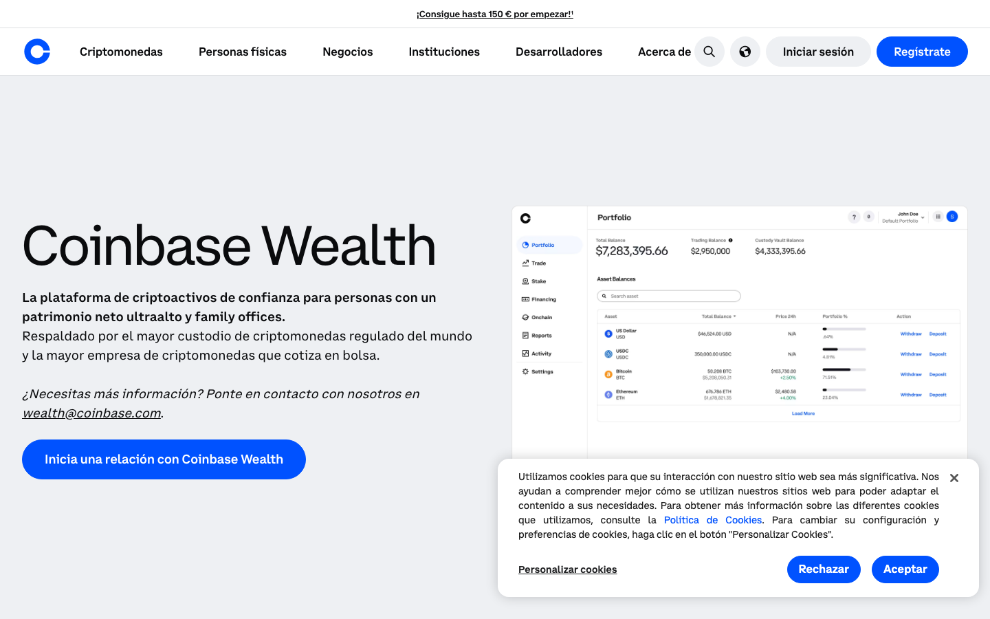 Coinbase - Cookie/overlay banner