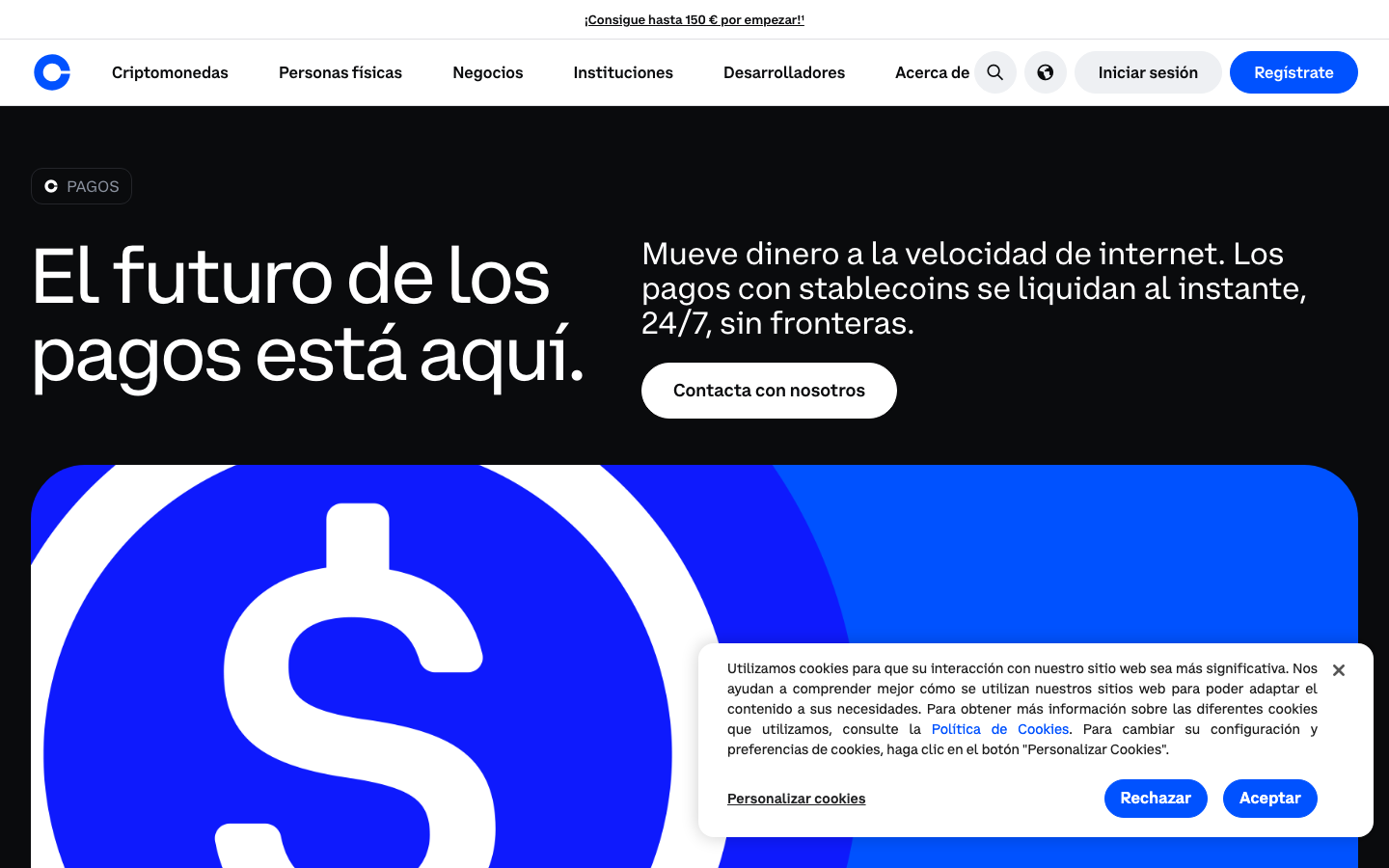 Coinbase - Cookie/overlay banner