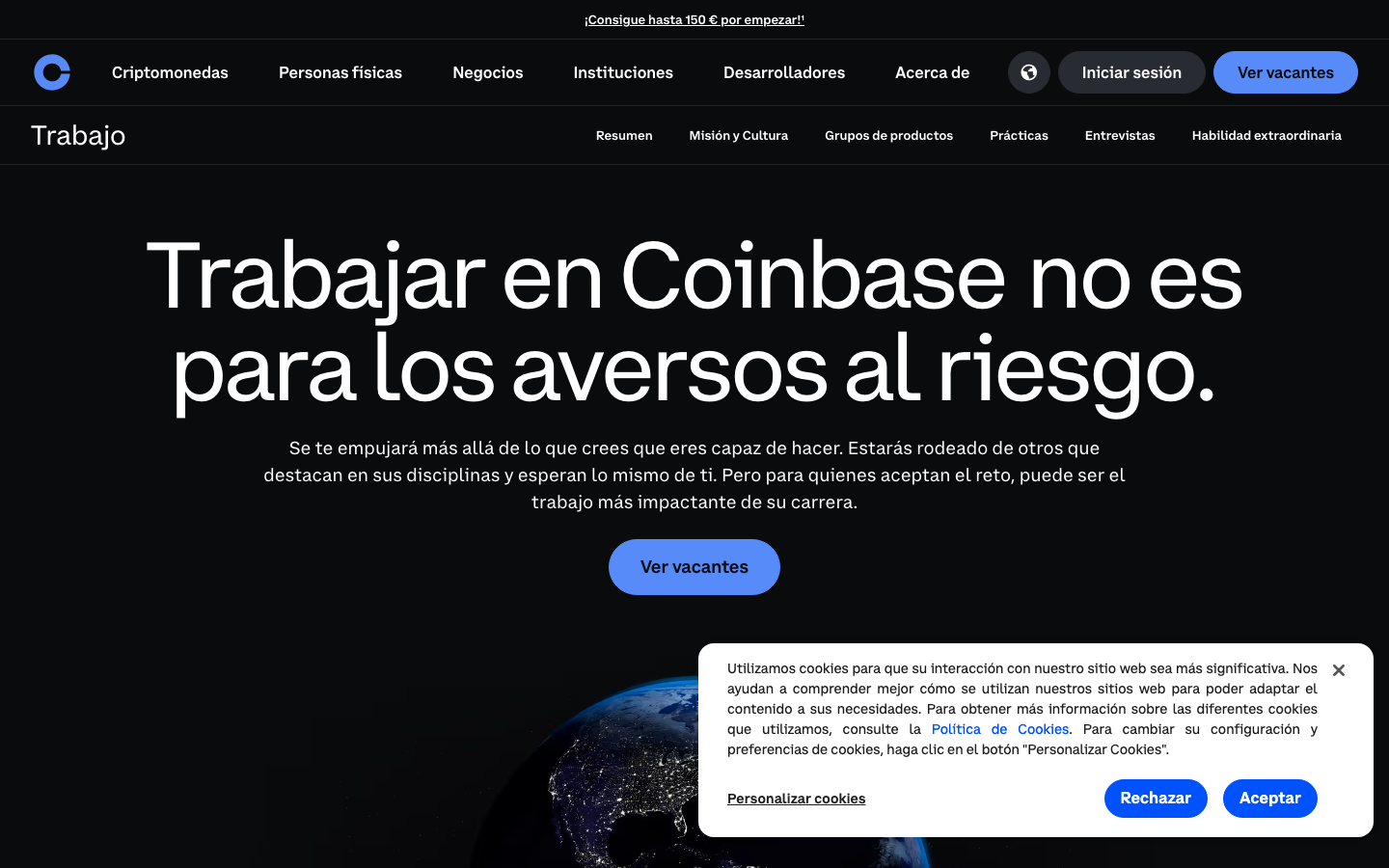 Coinbase - Cookie/overlay banner