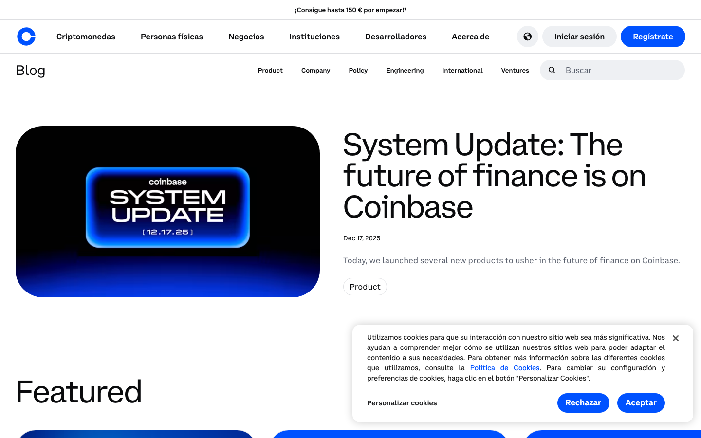 Coinbase - Cookie/overlay banner