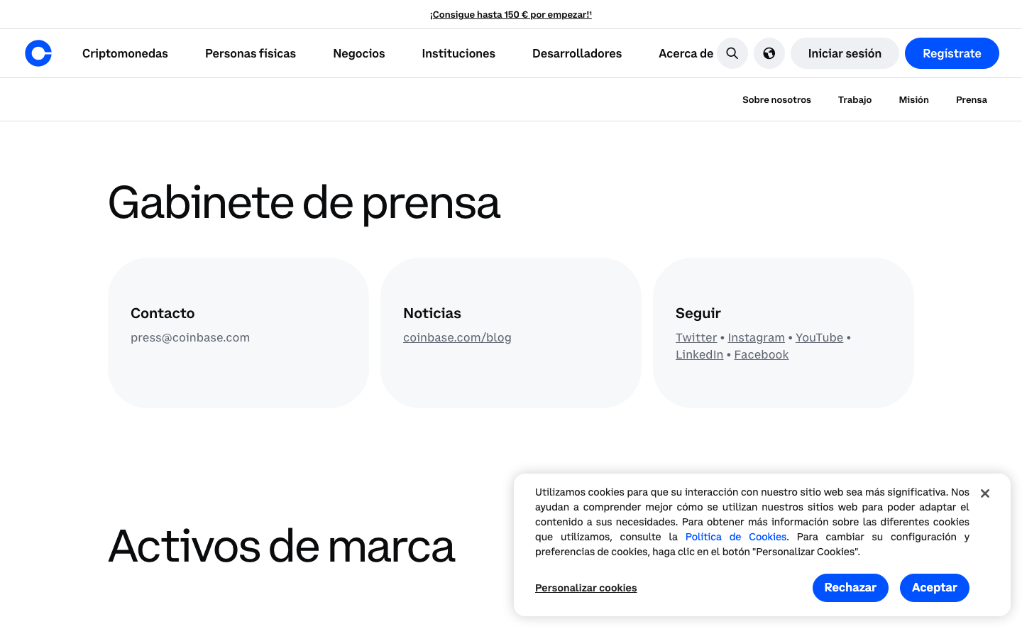 Coinbase - Cookie/overlay banner