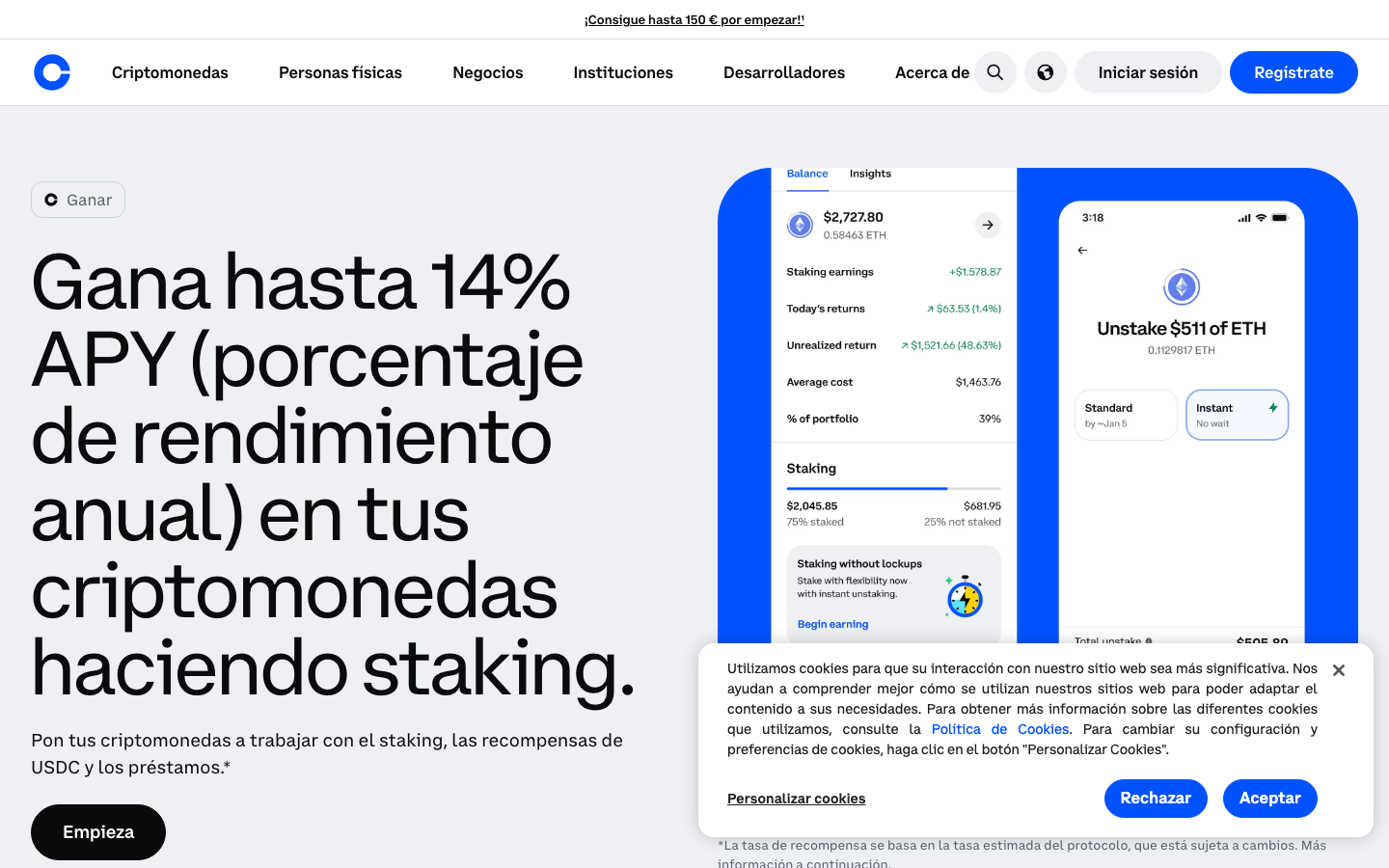 Coinbase - Cookie/overlay banner