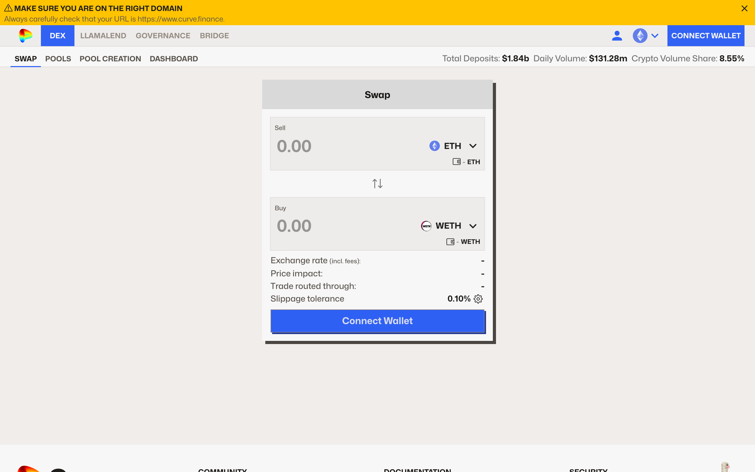 Curve — Select pool to swap
