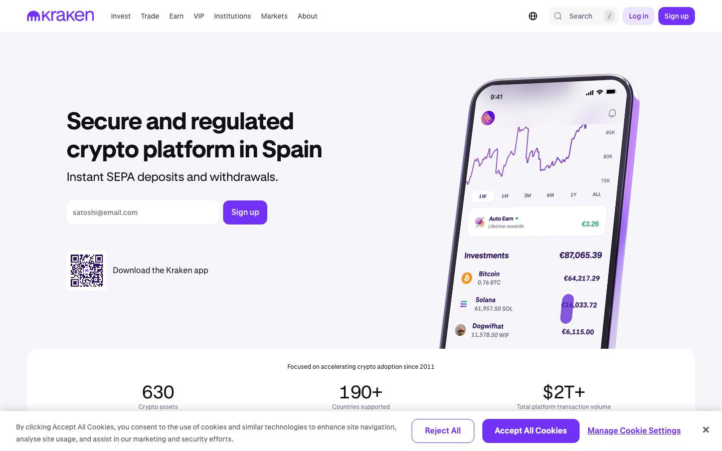 Kraken — Cookie/overlay banner