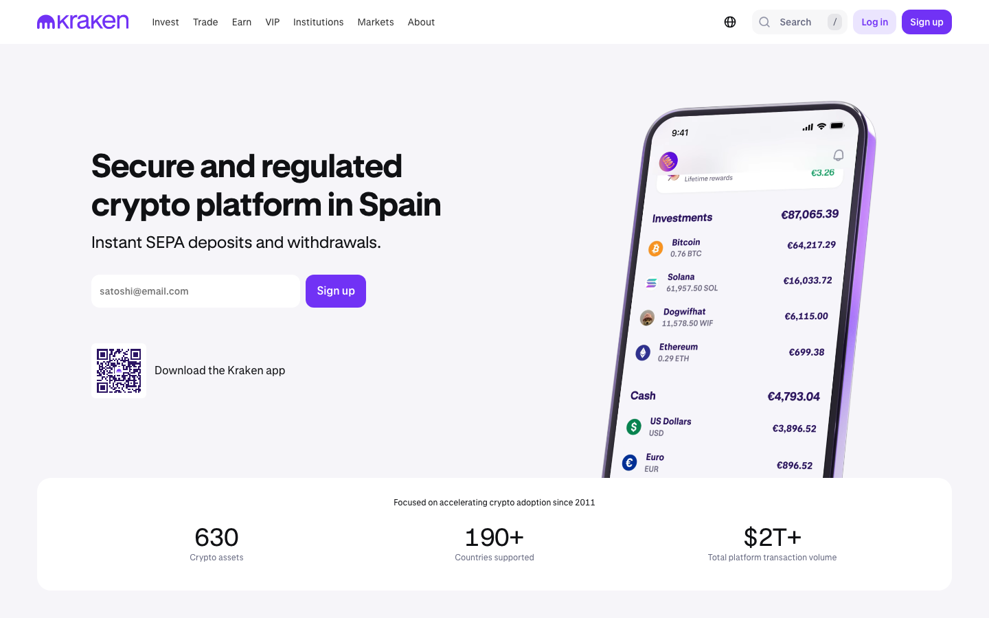 Kraken — Landing page after overlay dismissed