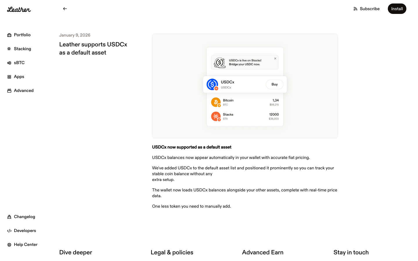 Leather - Jan 8, 2026Leather supports USDCx as a default ass