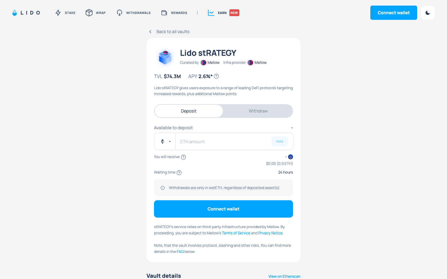 Lido - stRATEGYRewards optimized staking vault built on M