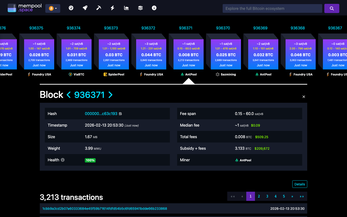 Mempool - block - 000000000000478badc08d51ee35d564c05b95a91a043d668...