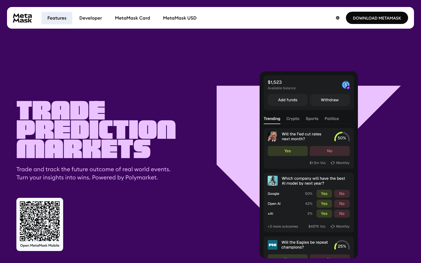MetaMask - PredictTrade on the outcomes of real world events