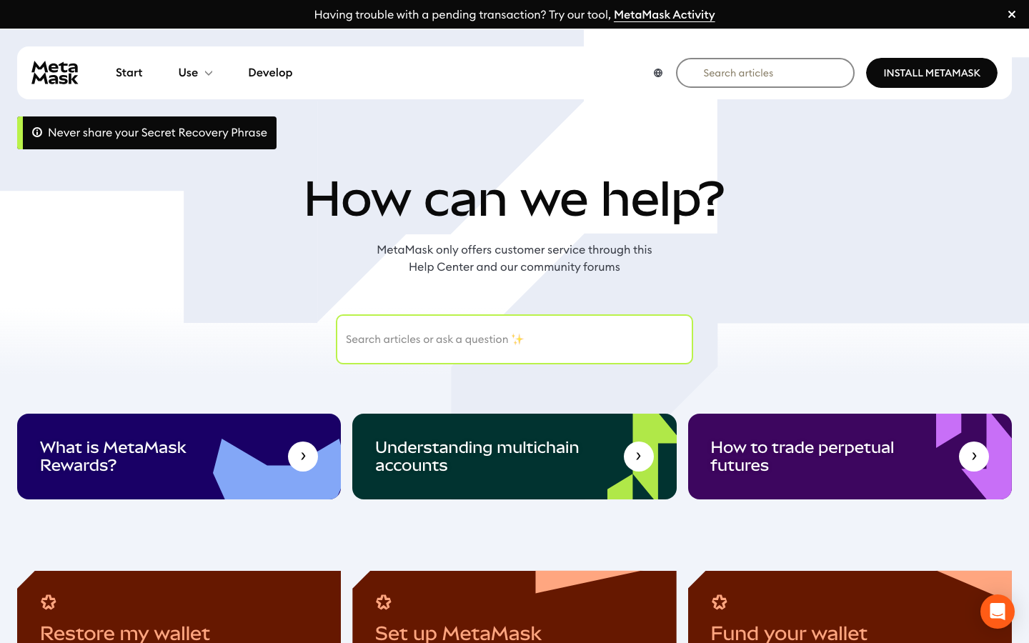 MetaMask - Cookie/overlay banner