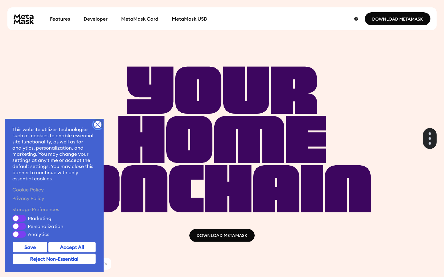 MetaMask - Cookie/overlay banner