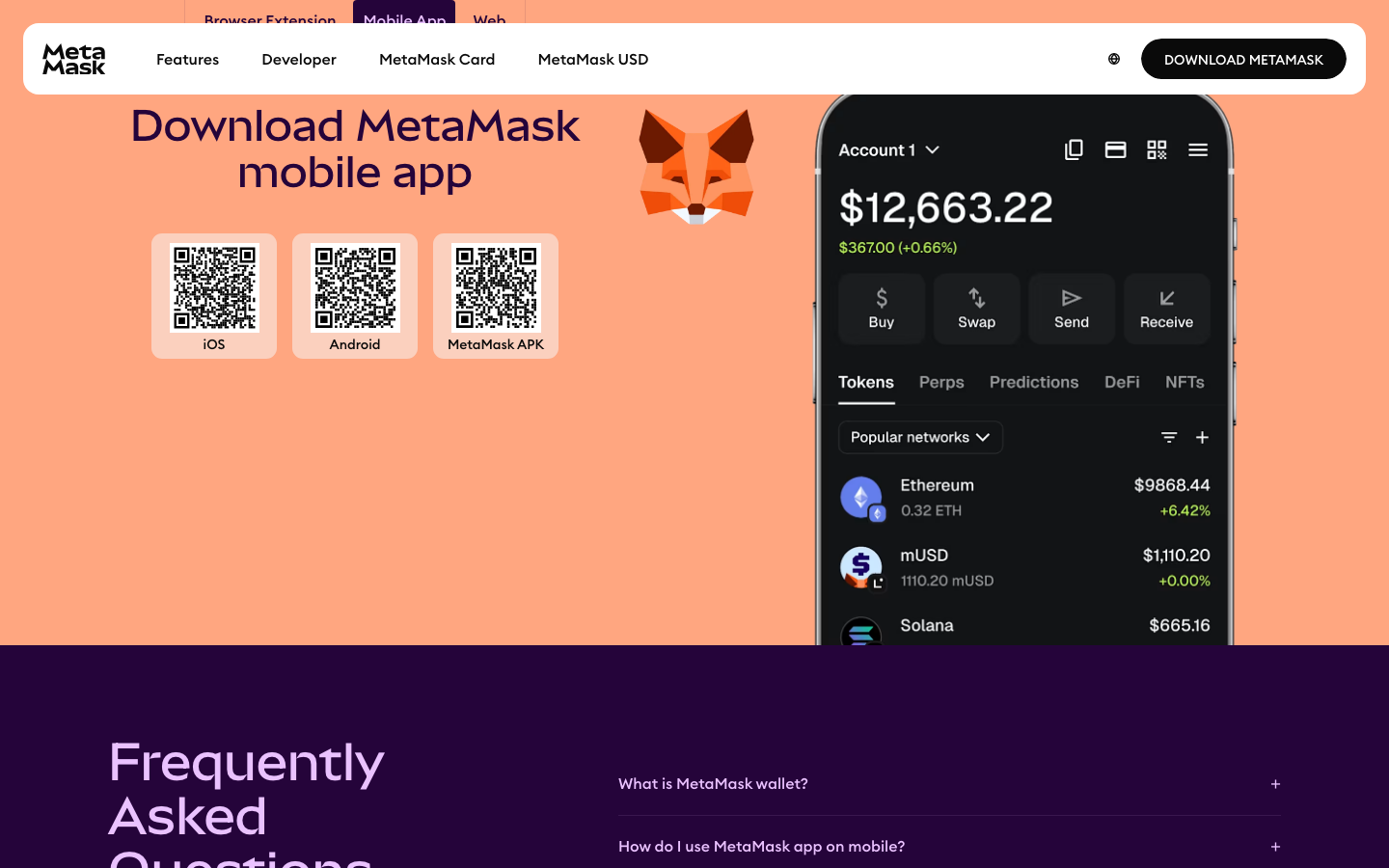 MetaMask - DOWNLOAD METAMASK — Mobile App tab