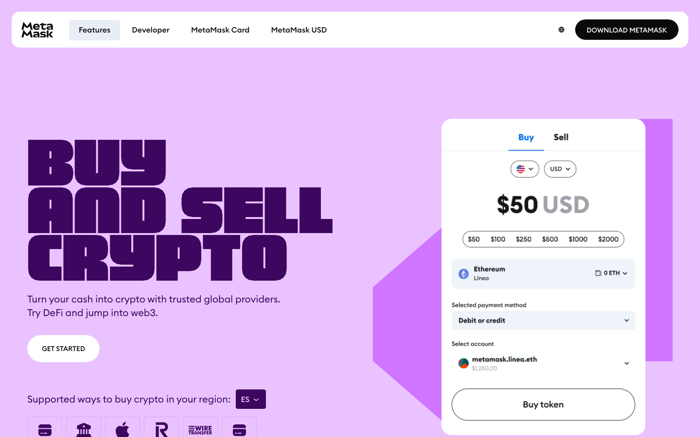 MetaMask - BuyTurn cash to cryptoUSD$4,000 USDETH1 ETH