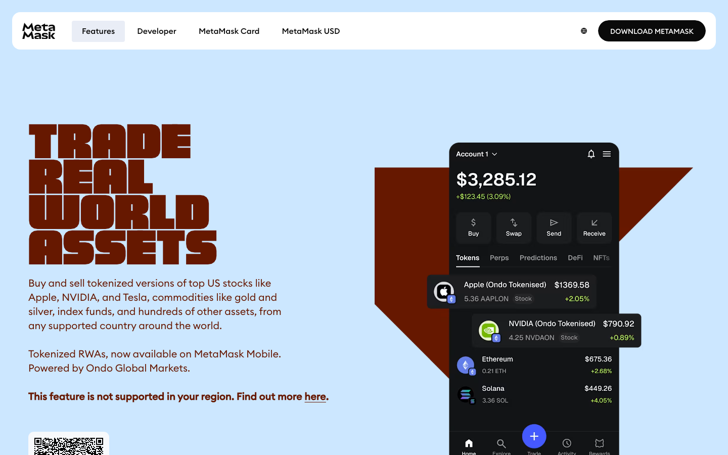 MetaMask - RWAsTrade tokenized stocks and ETFs