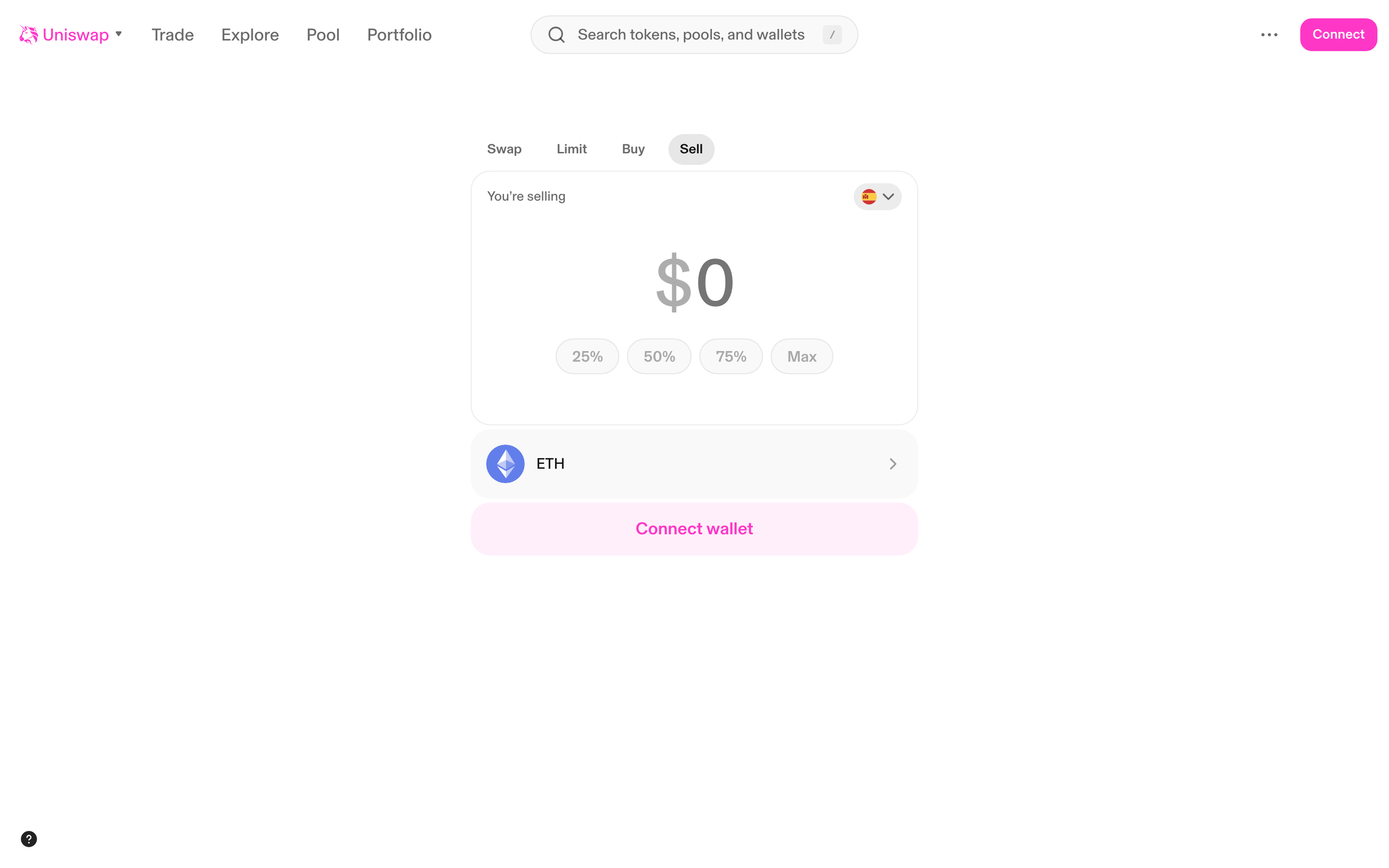Uniswap - Sell crypto page - fiat offramp with percentage presets