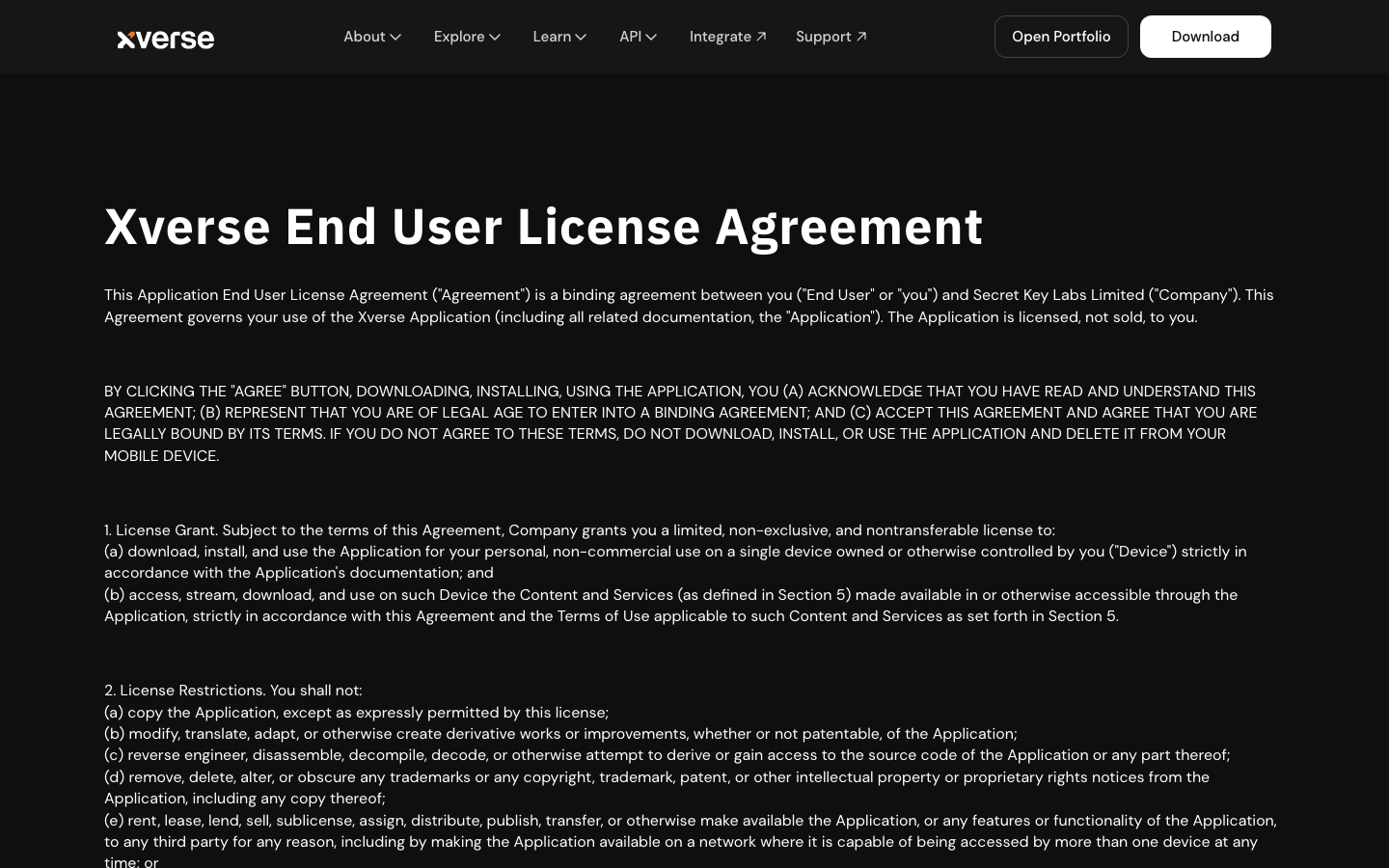 Xverse - Terms of use